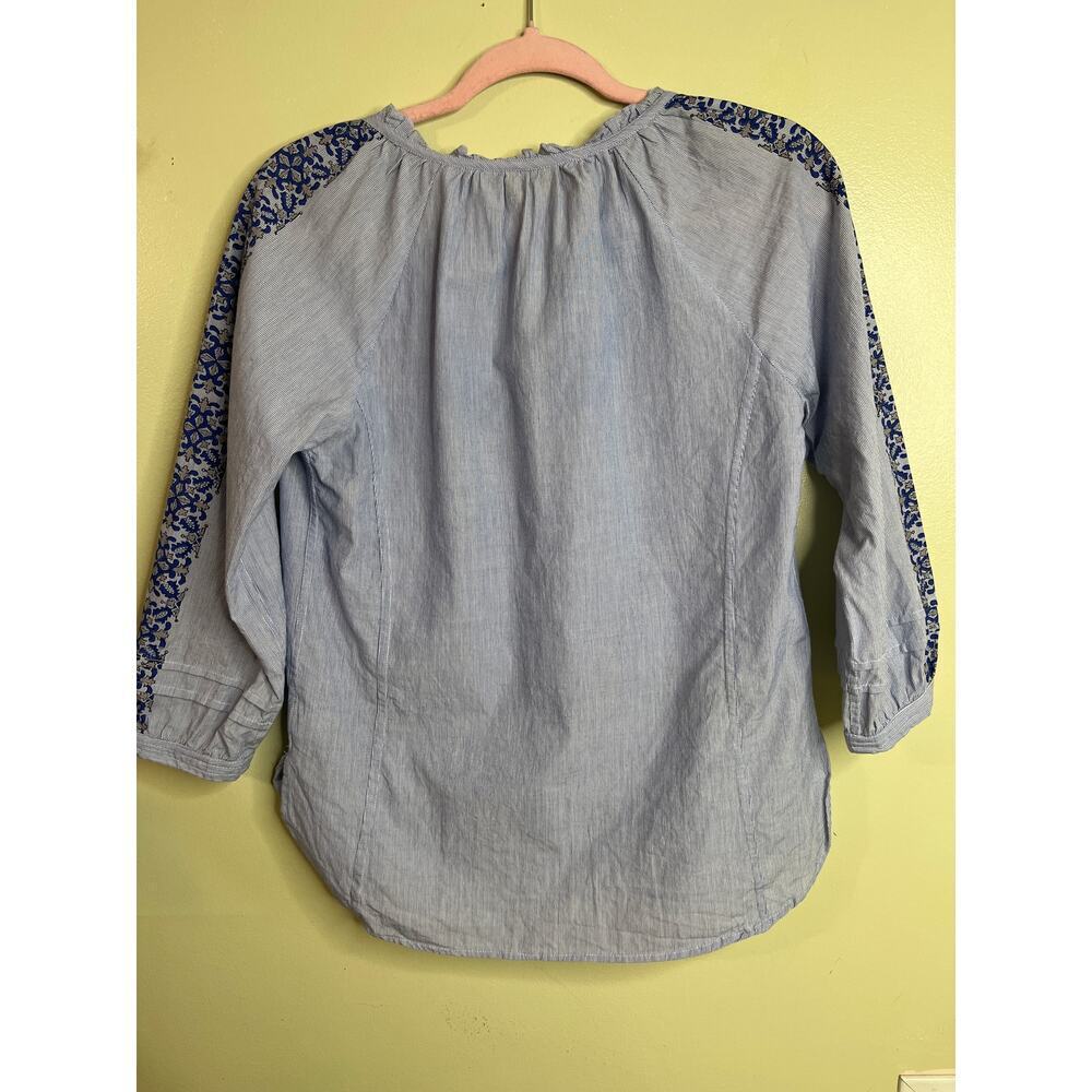 Roller Rabbit Womens Top Blue Striped V Neck Blouse Floral 3/4 Sleeve, Size XS - Picture 4 of 14